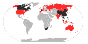 En rojo, los países afectados por el SARS-CoV detectado en 2002. • Imagen: Wikimedia Commons.
